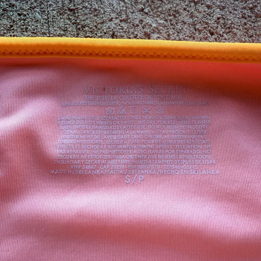 Victoria's Secret The Itsy Bikini Bottom Coral Pink Orange Colorblock SMALL